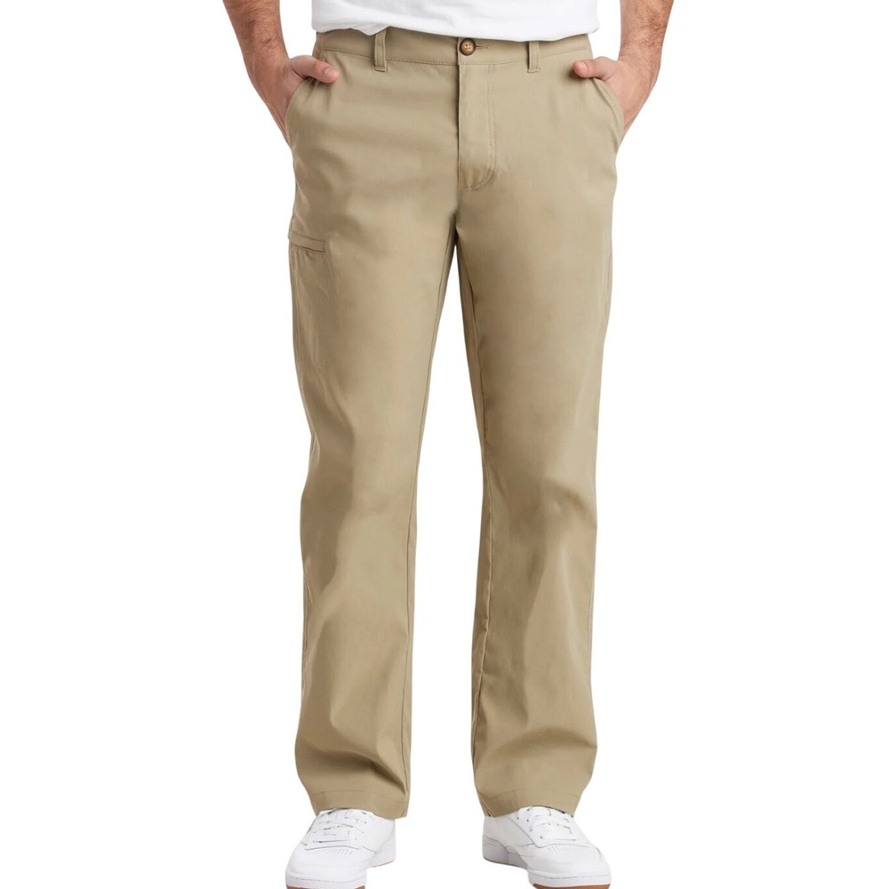 UB Tech Mens Comfort Waist Chino Khaki Stretch Travel Pants 42x30 NEW